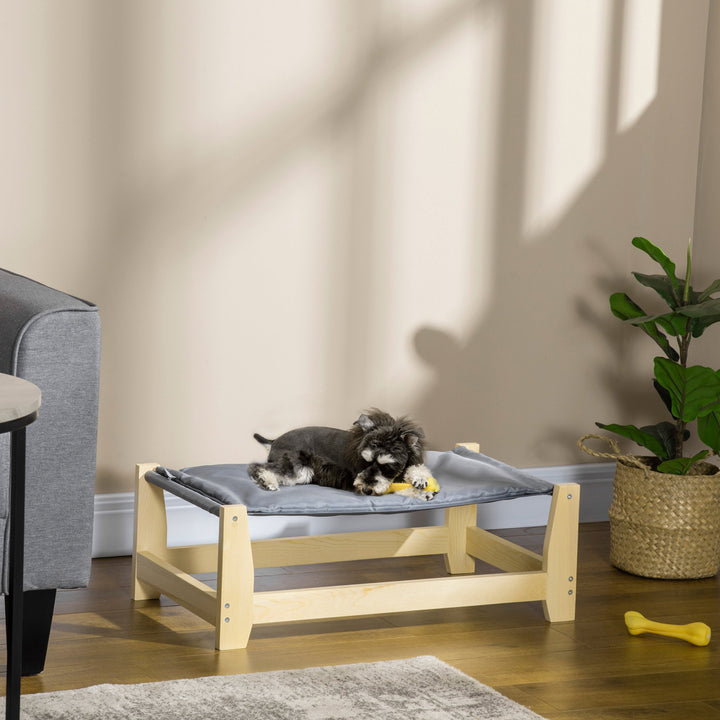 PawHut Raised Dog Bed with Washable Cushion, Elevated Pet Bed for Small & Medium Sized Dog Cat, Pine Wood Frame, 35.5" x 20" x 11"