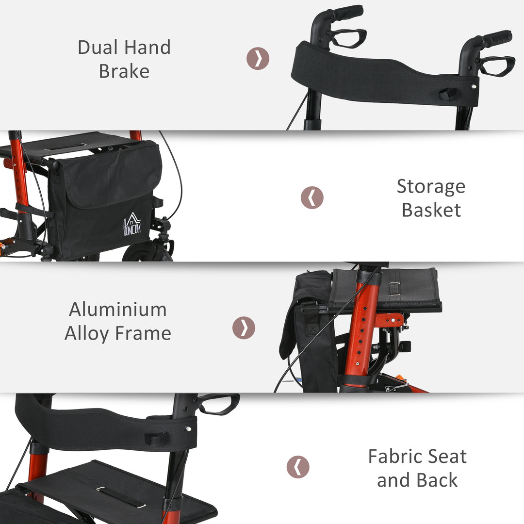 HOMCOM Rollator for Seniors with Seat, Rubber Wheels, Aluminum Folding Rolling Walker with Adjustable Handle, Bag, Blue