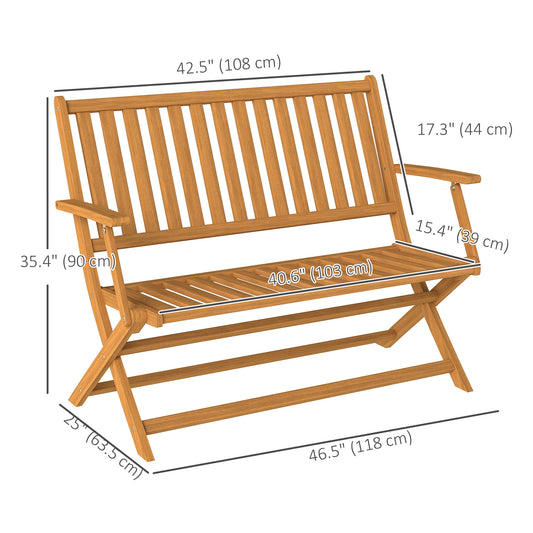 Outsunny 46.5" Foldable Wood Outdoor Bench with Backrest and Armrests for Outdoors, Patio, Porch, Park, Teak
