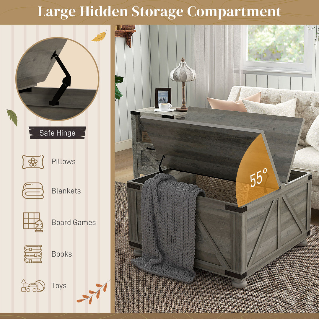 HOMCOM Farmhouse Coffee Table, Square Center Table with Flip-top Lids, Hidden Storage Compartment and Wooden Legs, Oak