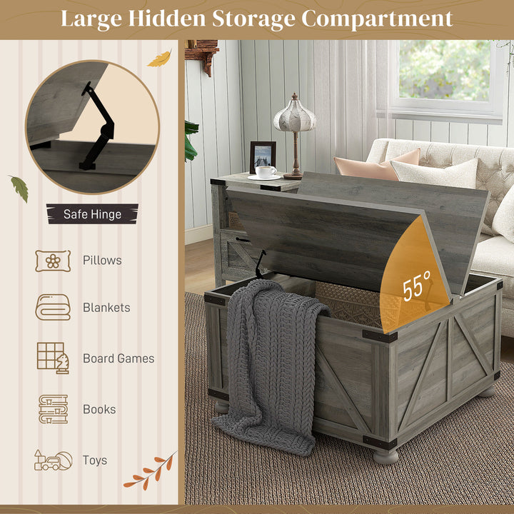 HOMCOM Farmhouse Coffee Table, Square Center Table with Flip-top Lids, Hidden Storage Compartment and Wooden Legs, Oak
