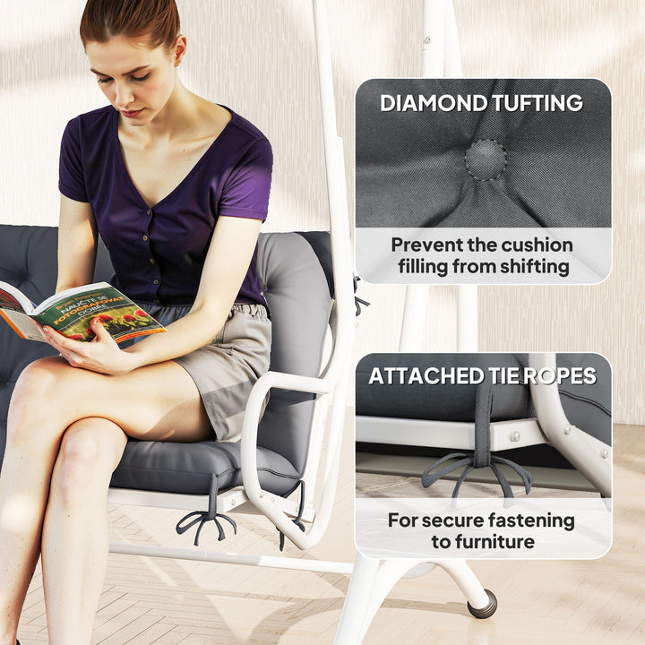 Outsunny Porch Swing Cushion Garden Bench Cushion with Backrest, Non-Slip 2-seater Soft Pad, Swing Chair Mat Replacement for Indoor and Outdoor, 39.4" x 38.6", Dark Grey