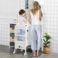 Qaba Kids Kitchen Helper Foldable Step Stool Toddler Kitchen Stool with Blackboard Lockable Handrail for 3-6 Years old Grey