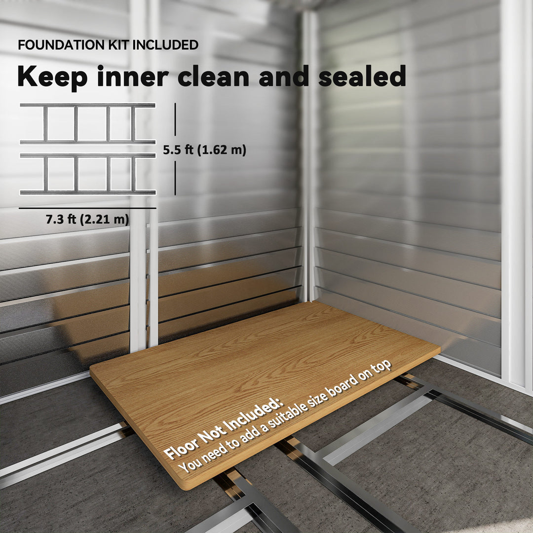 Outsunny 8' x 7' Outdoor Storage Shed, Galvanized Steel Metal Garden Shed with Lockable Doors, Floor Frame, Vents, Lock and Gloves for Backyard, Lawn, Patio, Teak