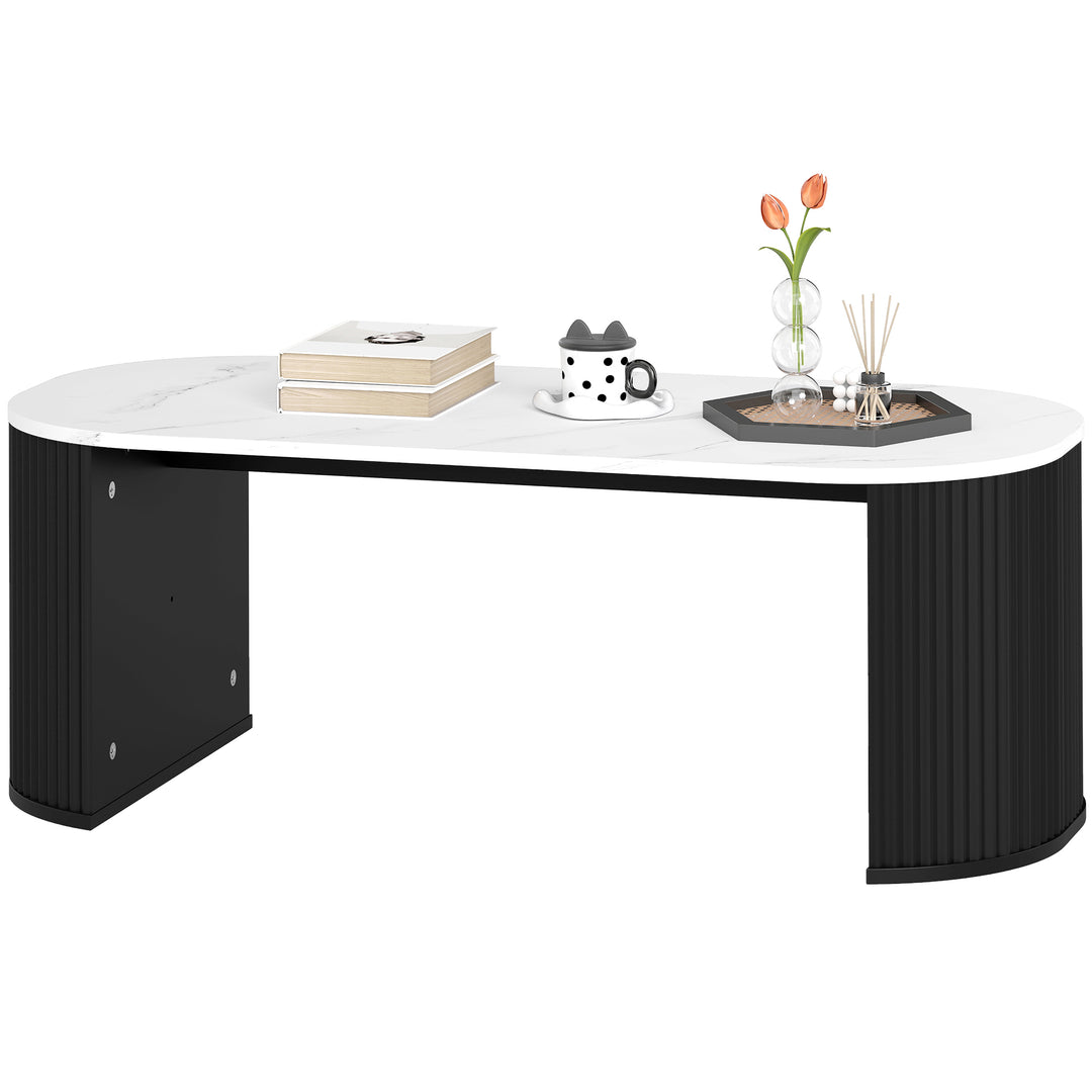 HOMCOM Coffee Table, Modern Marble-Effect Living Room Table with Round Corners and Thicken Legs, Black