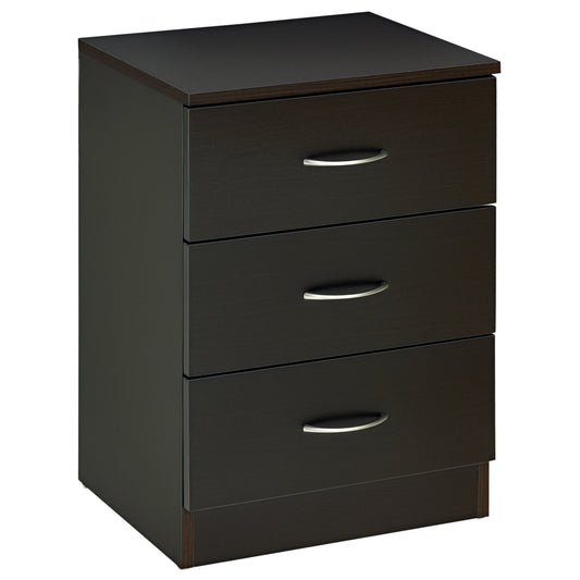 HOMCOM Bedside Table, Modern Night Stand with 3 Drawers and Metal Rail for Bedroom, Dark Brown