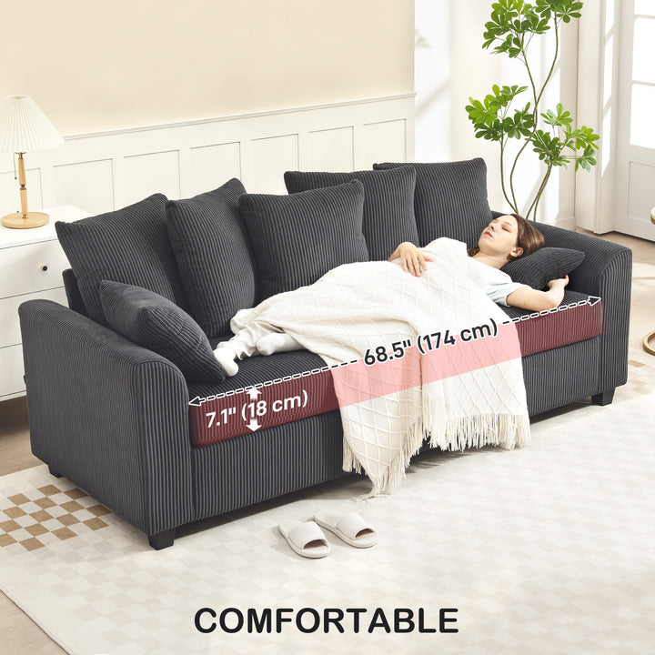 HOMCOM Corduroy Couch, 3 Seater Sofa, Modern Upholstered Couch with Curved Armrests and 8 Removable Pillows, Beige