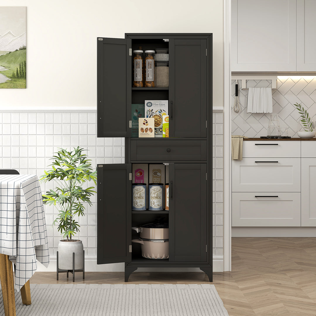 HOMCOM Freestanding Storage Cabinet, Kitchen Pantry Cabinet with 2 Shelves, 4 Doors, Kitchen Storage Cabinets for Dining Room
