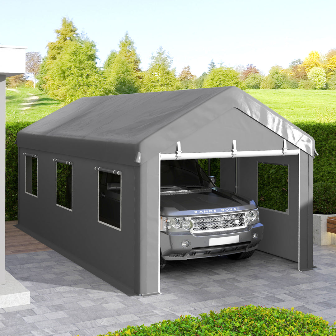 Outsunny 10' x 20' Carport, Heavy Duty Portable Garage with 6 Mesh Windows and 2Doors, Gey