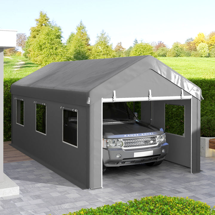 Outsunny 10' x 20' Carport, Heavy Duty Portable Garage with 6 Mesh Windows and 2Doors, Gey