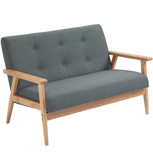 HOMCOM 45" 2 Seat Sofa, Upholstered Two Seater Couch with Rubber Wood Legs for Bedroom, Living Room, Dark Grey