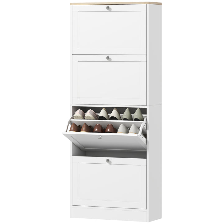 HOMCOM Modern Shoe Storage Cabinet with 4 Flip Drawers and Adjustable Shelves, Shoe Cabinet for 18-24 Pairs of Shoes, White