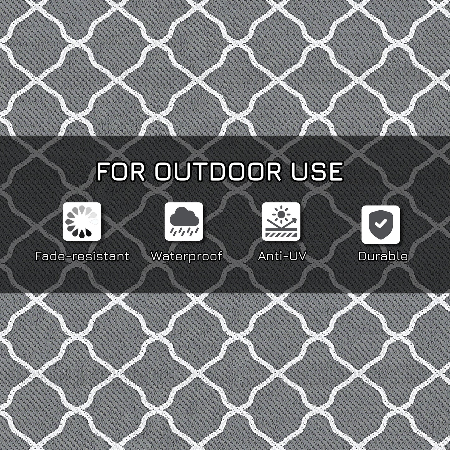 Outsunny Waterproof  Outdoor Rug, 6' x 9' RV Rug Reversible Mat for Backyard, Deck, Picnic, Beach, Camping, Grey & White Net