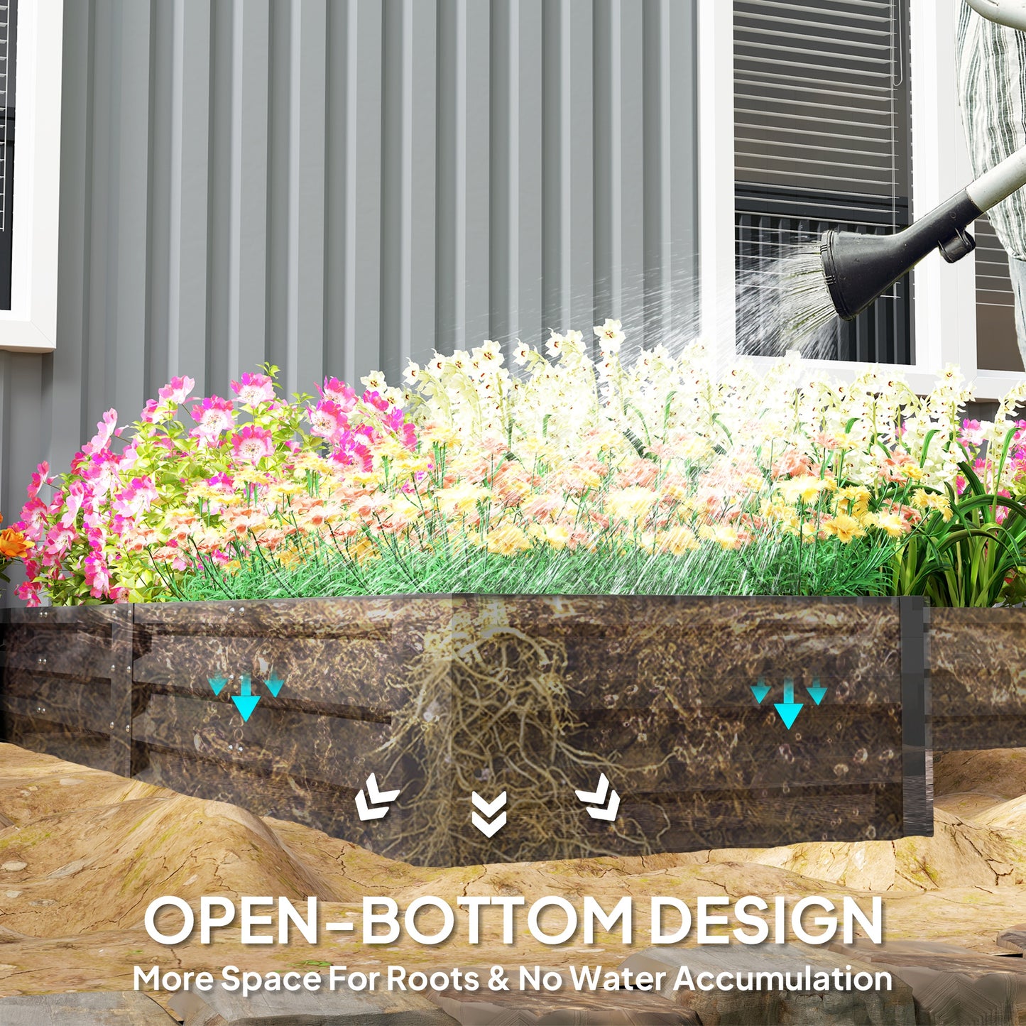 Outsunny Steel Raised Garden Bed, Set of 5 Large Box Planters for Outdoor Plants Vegetables Flowers Herbs, 8x8x1ft, Green