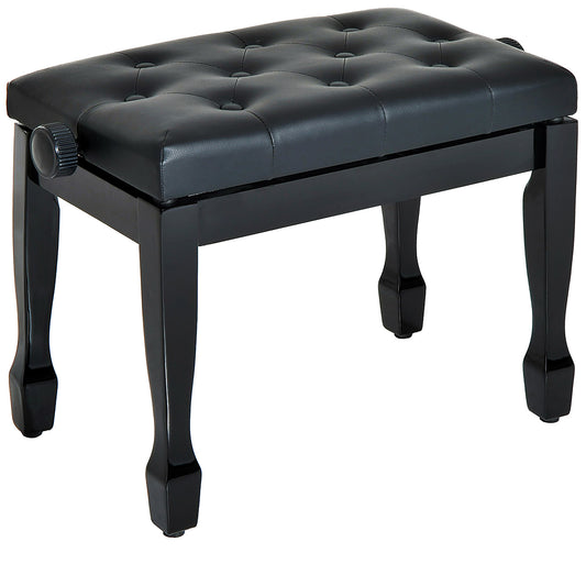 HOMCOM 25" Adjustable Height Piano Bench with Padded Cushion, Keyboard Seat with Storage and Solid Wood Legs, Black
