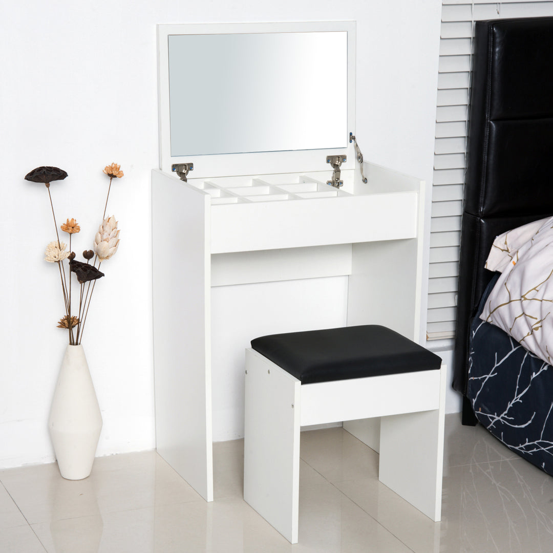 HOMCOM Modern Vanity Set with Makeup Table and Cushioned Stool, Dressing Table with Flip Top and Mirror for Bedroom, White