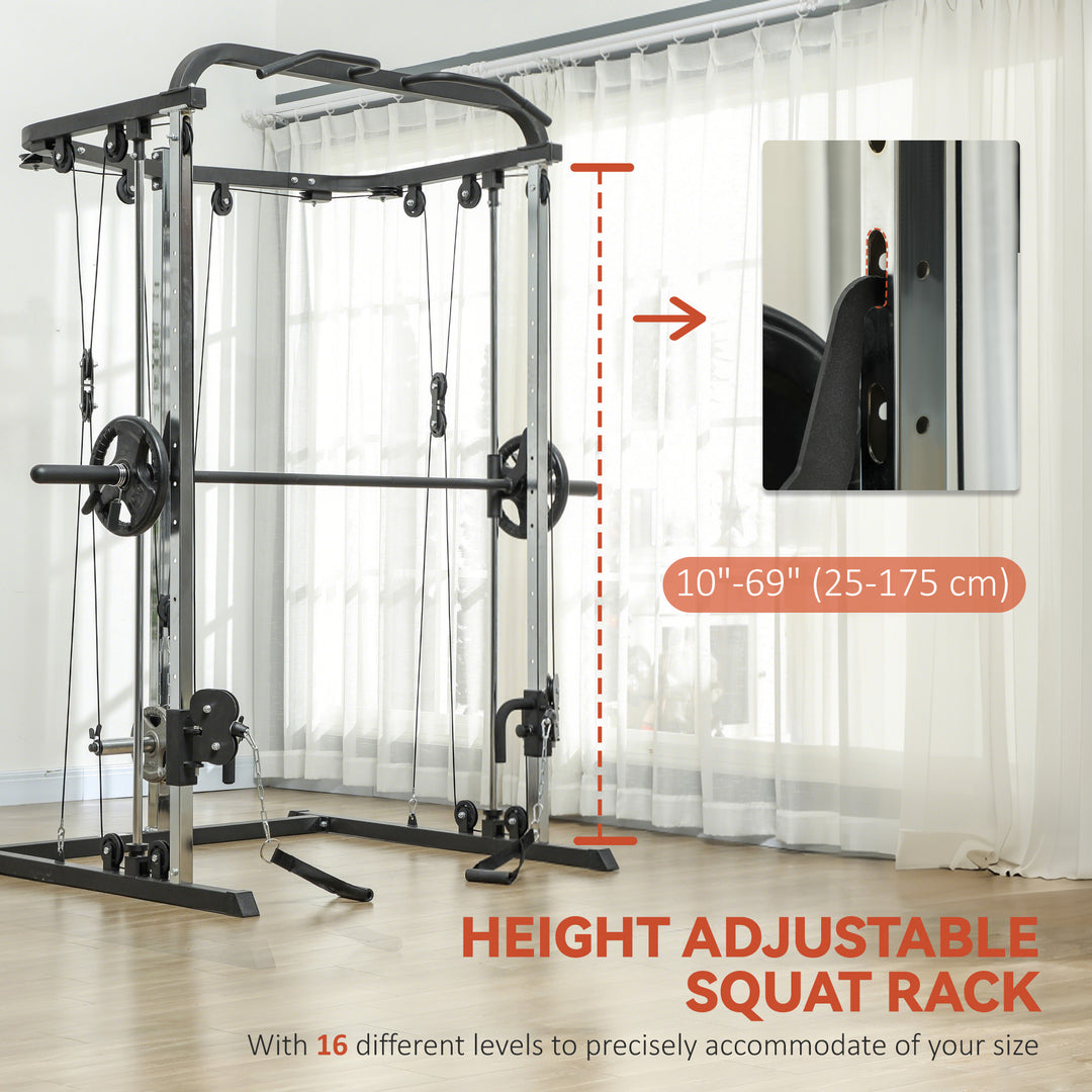 Soozier 3 In 1 Smith Machine Power Rack with Cable Crossover System, Pull up Station, 16-Level Squat Rack and Barbell Bar