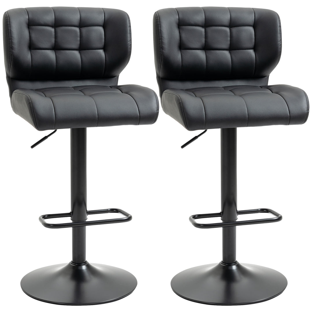HOMCOM Swivel PU Leather Barstools Set of 2 Adjustable Bar Stools with Footrest Back for Kitchen Counter Dining Room Black