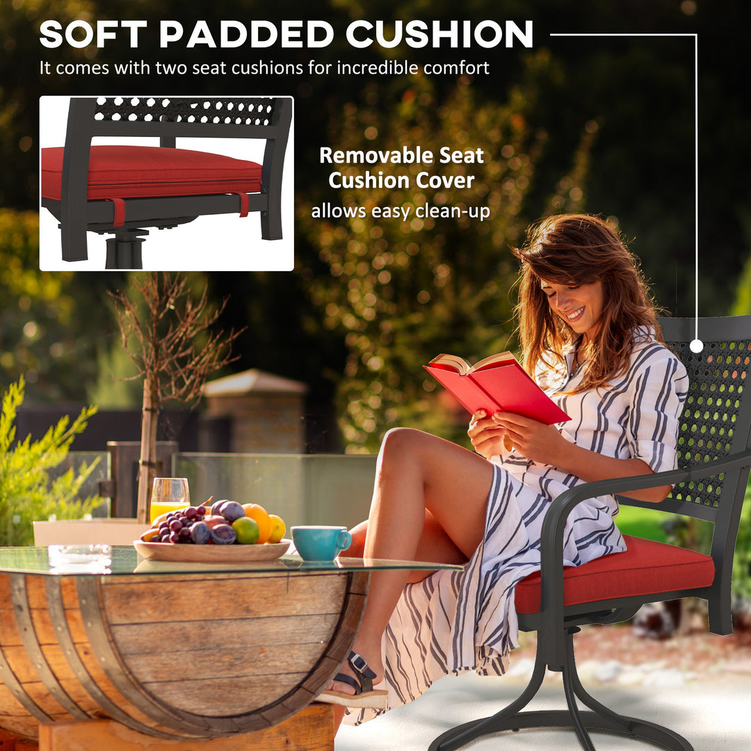 Outsunny 2 Pieces Patio Swivel Chairs with Cushion, Outdoor Swivel Rocker with Curved Armrests, Backrest for Garden, Balcony, Porch, Navy Blue