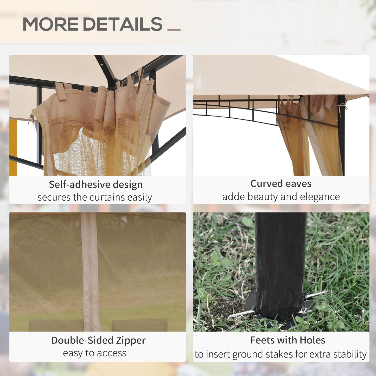 Outsunny 10' x 10' Double Tier Garden Gazebo Canopy Outdoor Sunshade Tent Water-Resistant Anti-UV Roof with Metal Frame and Mesh Sidewalls, Beige
