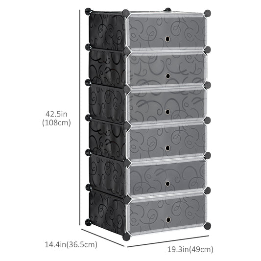 HOMCOM 6-Tier Shoe Rack, 6 Cube Storage Organizer with Doors, DIY 6-Cube Modular Cabinet for Living Room, Black