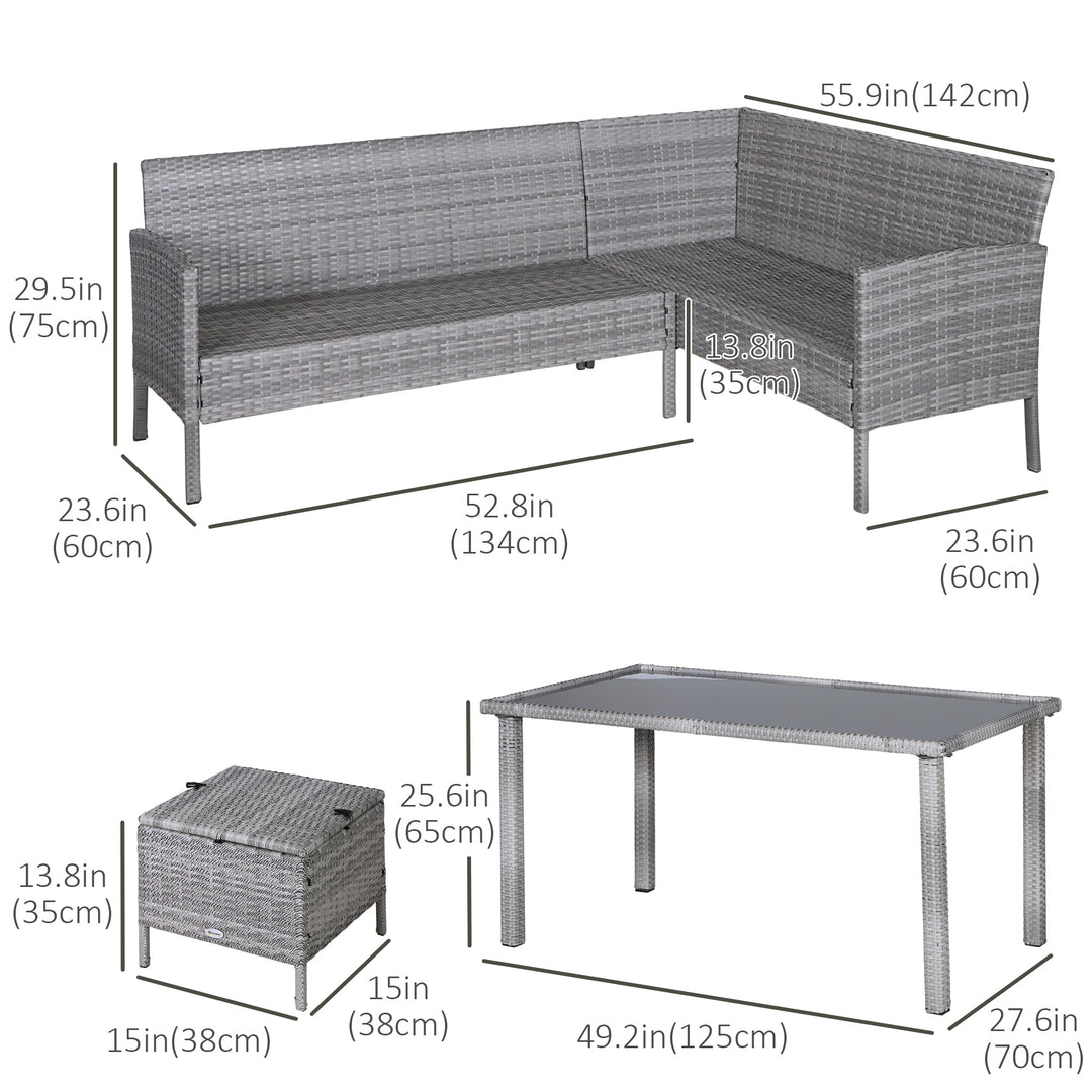 Outsunny 5 Pieces Wicker Patio Conversation Dining Furniture Set with Cushions, Table and Ottomans, Bright Blue