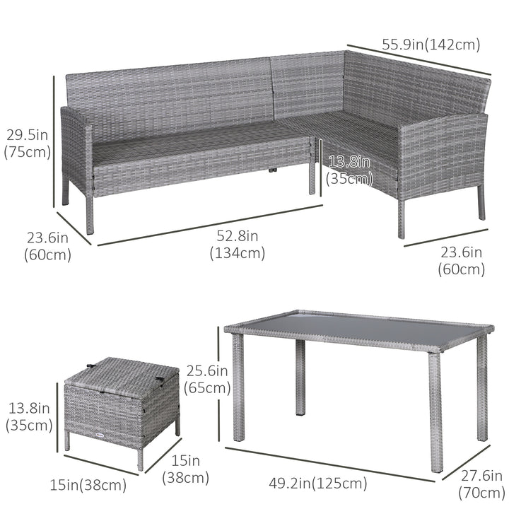 Outsunny 5 Pieces Wicker Patio Conversation Dining Furniture Set with Cushions, Table and Ottomans, Bright Blue