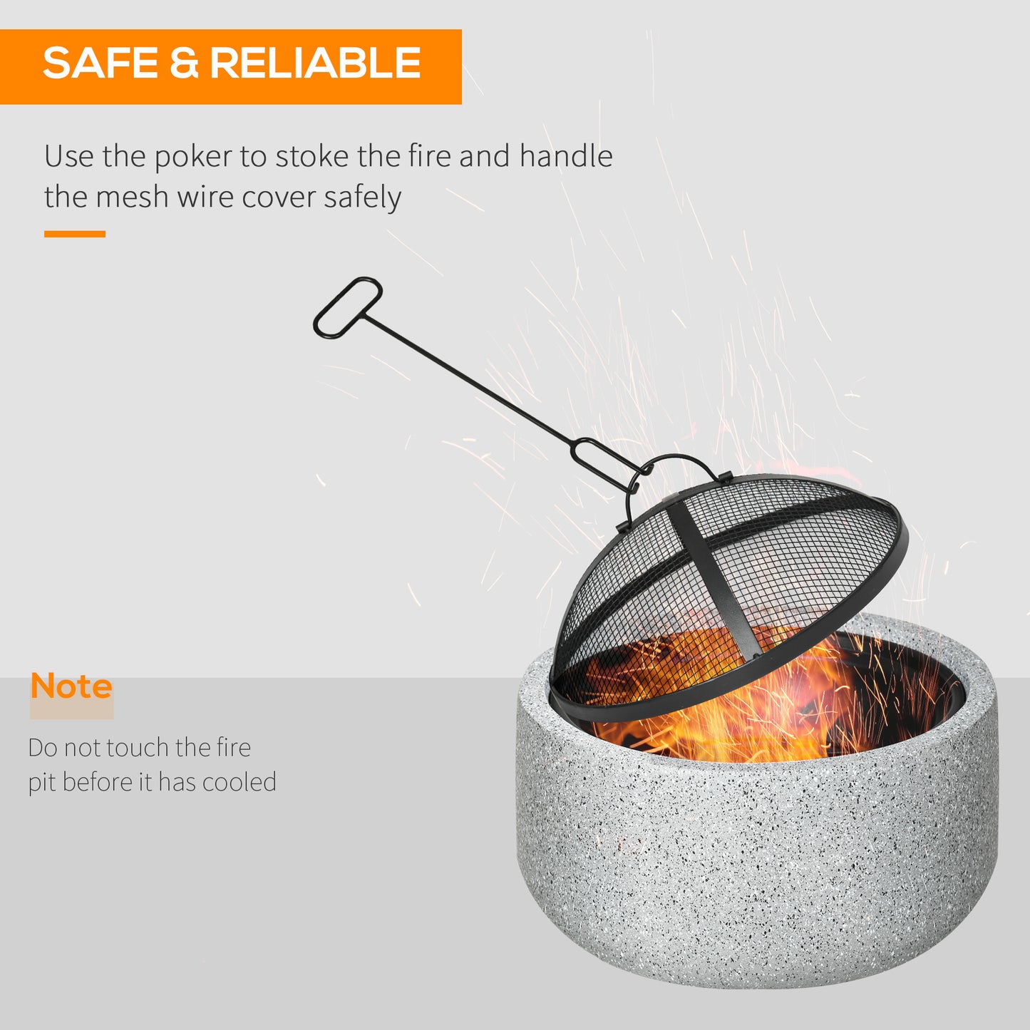 Outsunny 18" Round Outdoor Fire Pit Firepit Fireplace Wood-burning with Spark Screen Poker for Backyard Camping Bonfire, Grey