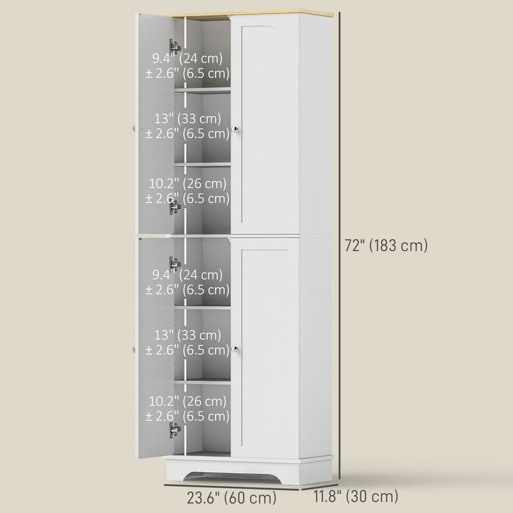 HOMCOM 72" Tall Pantry Cabinet, Kitchen Pantry Cabinet with Adjustable Shelves, Storage Cabinet with 4 Doors, White