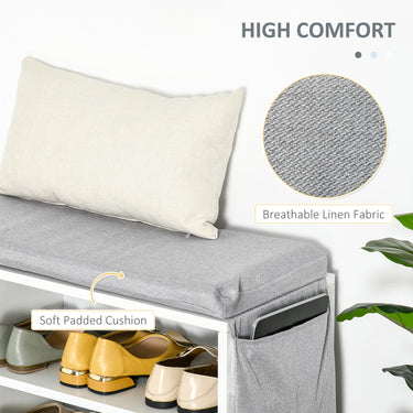 HOMCOM Upholstered Shoe Storage Bench w/ Seat, Entrance Bench w/ Drawer Open Shelves and Pocket for Hallway, White