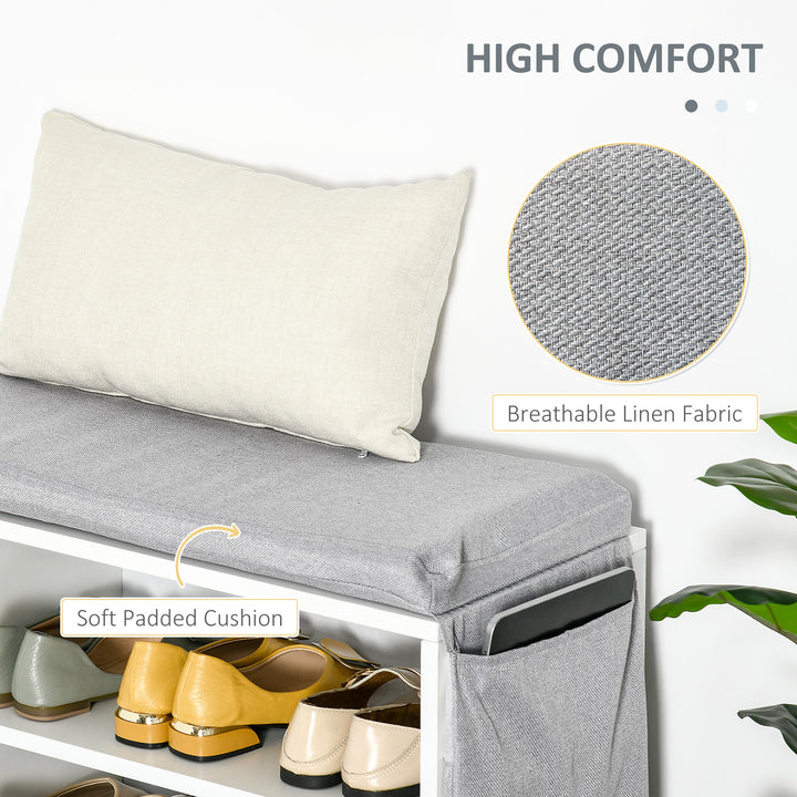 HOMCOM Upholstered Shoe Storage Bench w/ Seat, Entrance Bench w/ Drawer Open Shelves and Pocket for Hallway, White