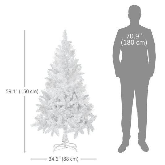HOMCOM 5ft Artificial Christmas Tree with Pine Realistic Branches, Auto Open, for Indoor Decoration, White