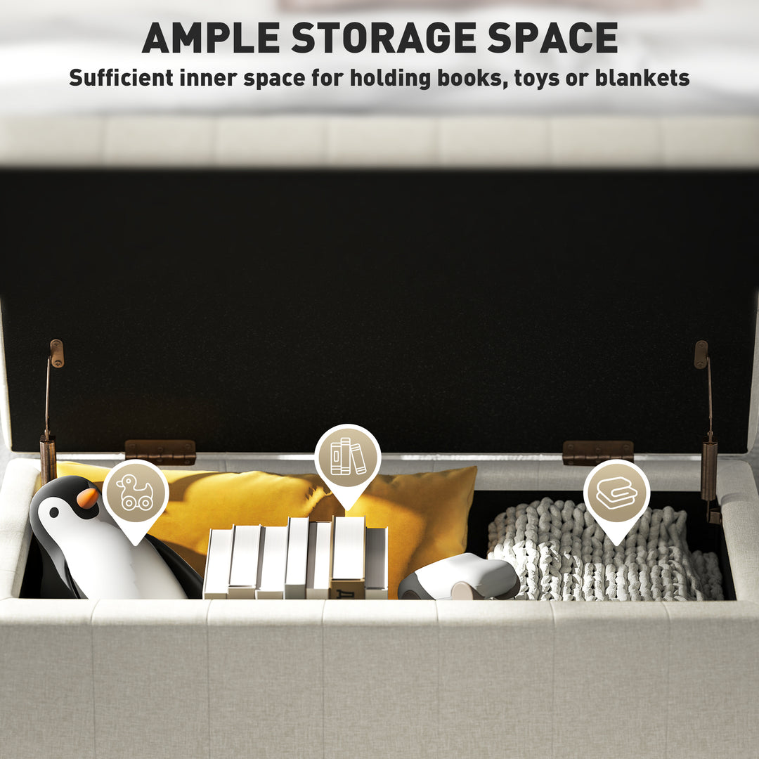 HOMCOM Storage Ottoman, Linen Fabric End of Bed Bench with Button Tufted Storage Bench for Bedroom, Grey