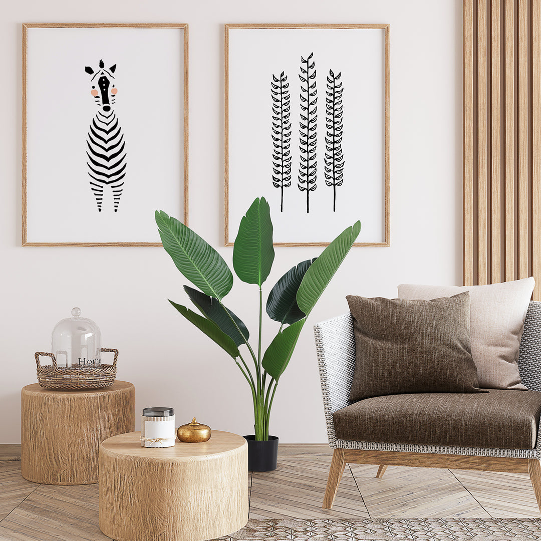 Outsunny 4FT Artificial Bird of Paradise Plant, Fake Tropical Palm Plant with 7 Banana Leaves in Pot, Faux Plant for Indoor , Green