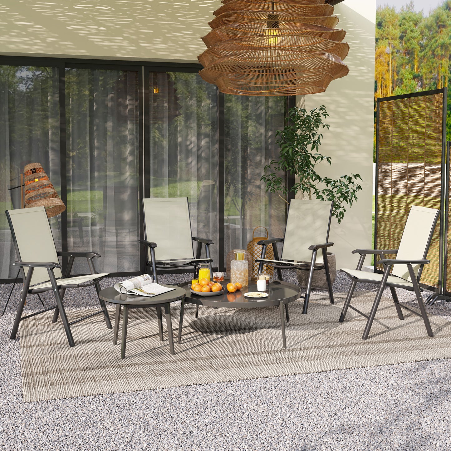 Outsunny 4-Piece Folding Chair Set for Relaxing on Patio Balcony Garden, Comfortable Outdoor Furniture with Armrests, Brown