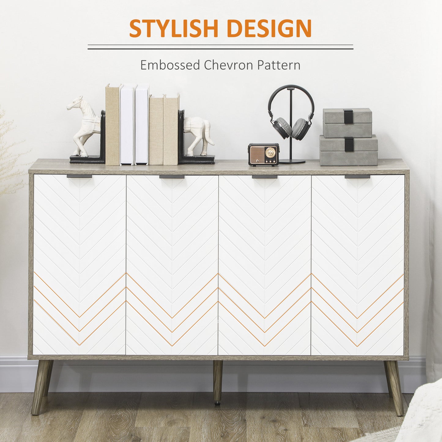 HOMCOM Modern Sideboard and Buffet, Dining Room Cabinet with Adjustable Shelves for Kitchen, Living Room, Natural