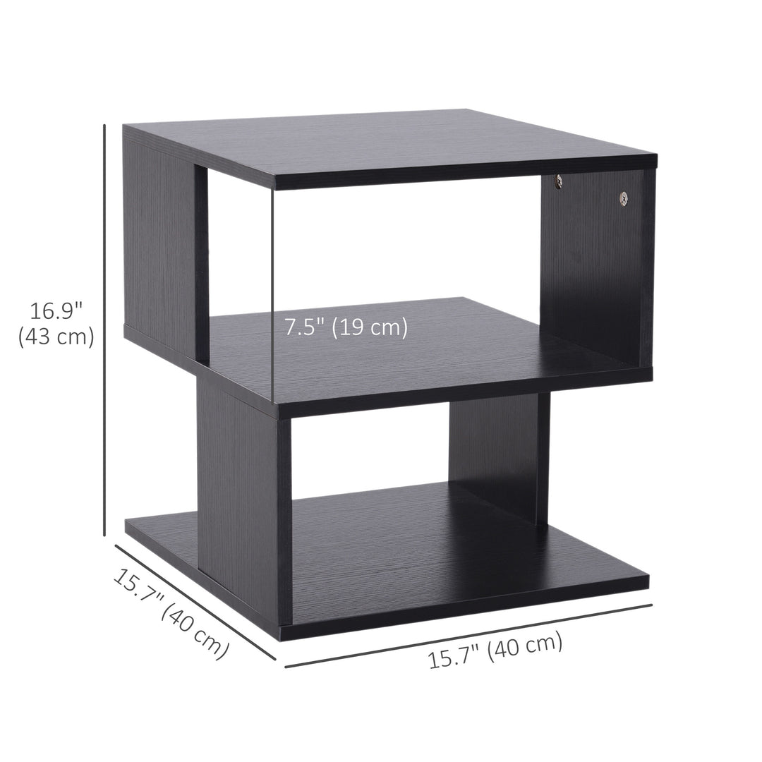 HOMCOM Modern Square 3 Tier Wood Coffee Side Table Storage Shelf Rack End Table Home Office Living Room Small Desk Black