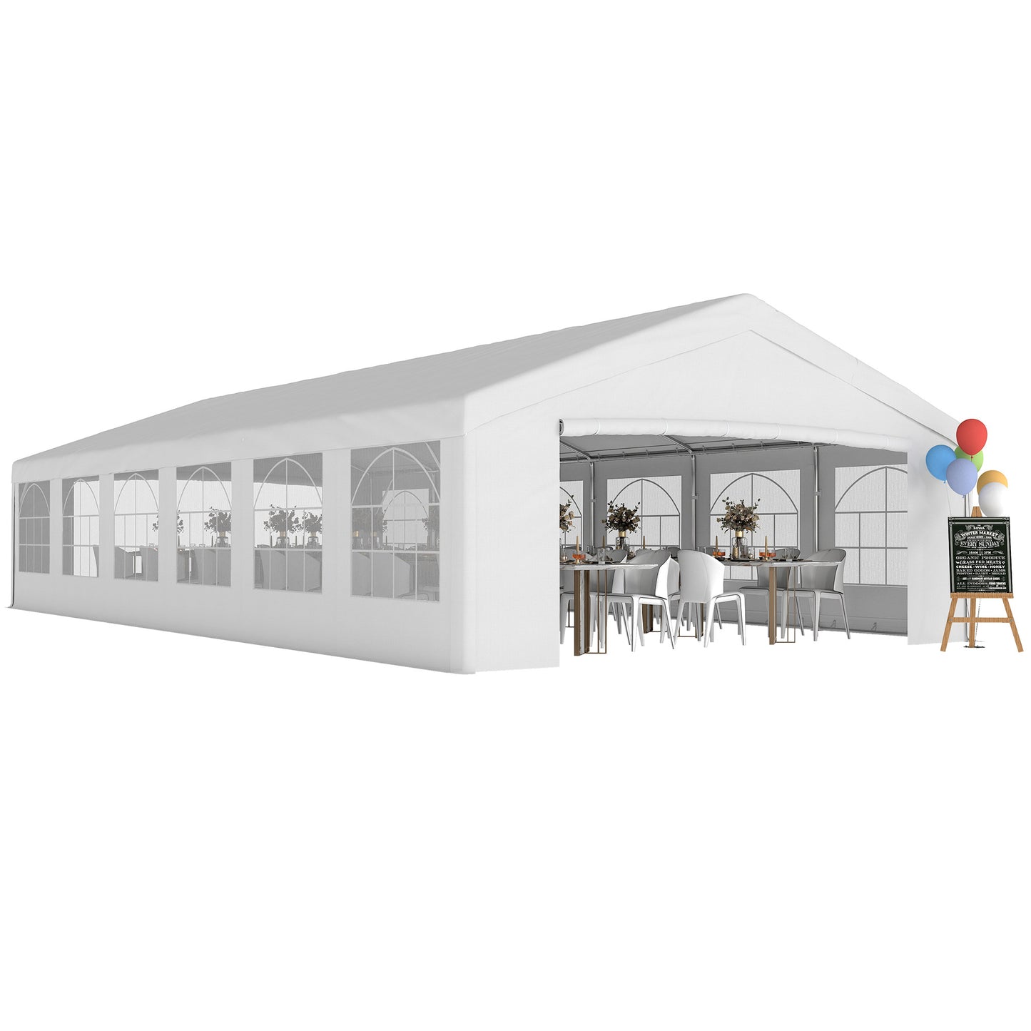 Outsunny 32'x16' Large Patio Gazebo, Steel Party Event Wedding Tent Canopy Carport Garage W/ 4 Removable Sidewalls for Outdoor Parking, White