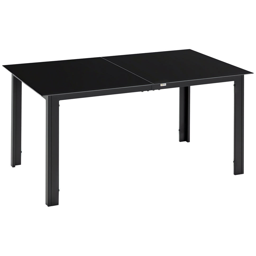 Outsunny Aluminium Outdoor Dining Table for 6, 59" x 35" Rectangle Patio Table with Tempered Glass Tabletop, for Garden, Backyard, Lawn, Balcony, Black