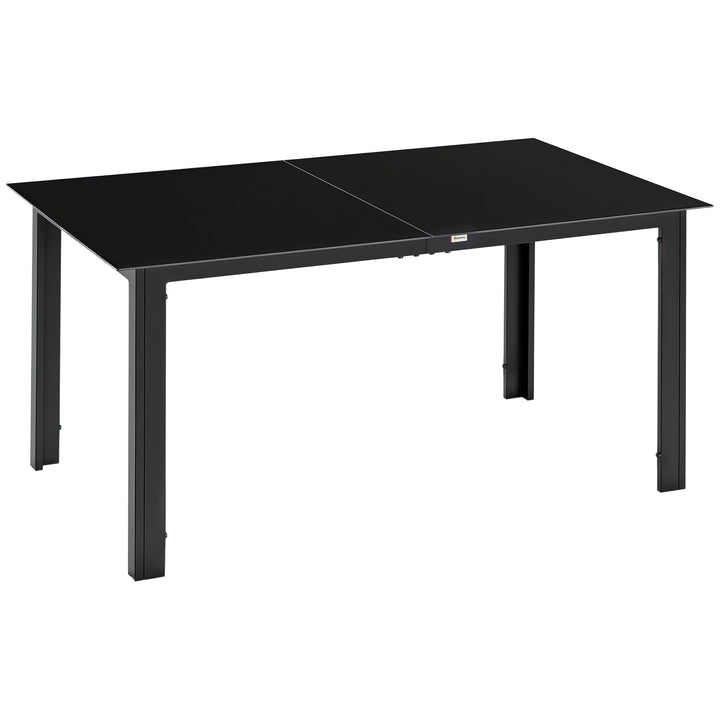 Outsunny Aluminium Outdoor Dining Table for 6, 59" x 35" Rectangle Patio Table with Tempered Glass Tabletop, for Garden, Backyard, Lawn, Balcony, Black