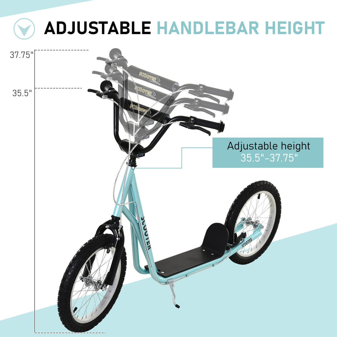 Aosom Kids Kick Scooter for 5+ Year Old, Kids Ride on Toy w/ 16'' Inflatable Wheel Dual Brakes, Black