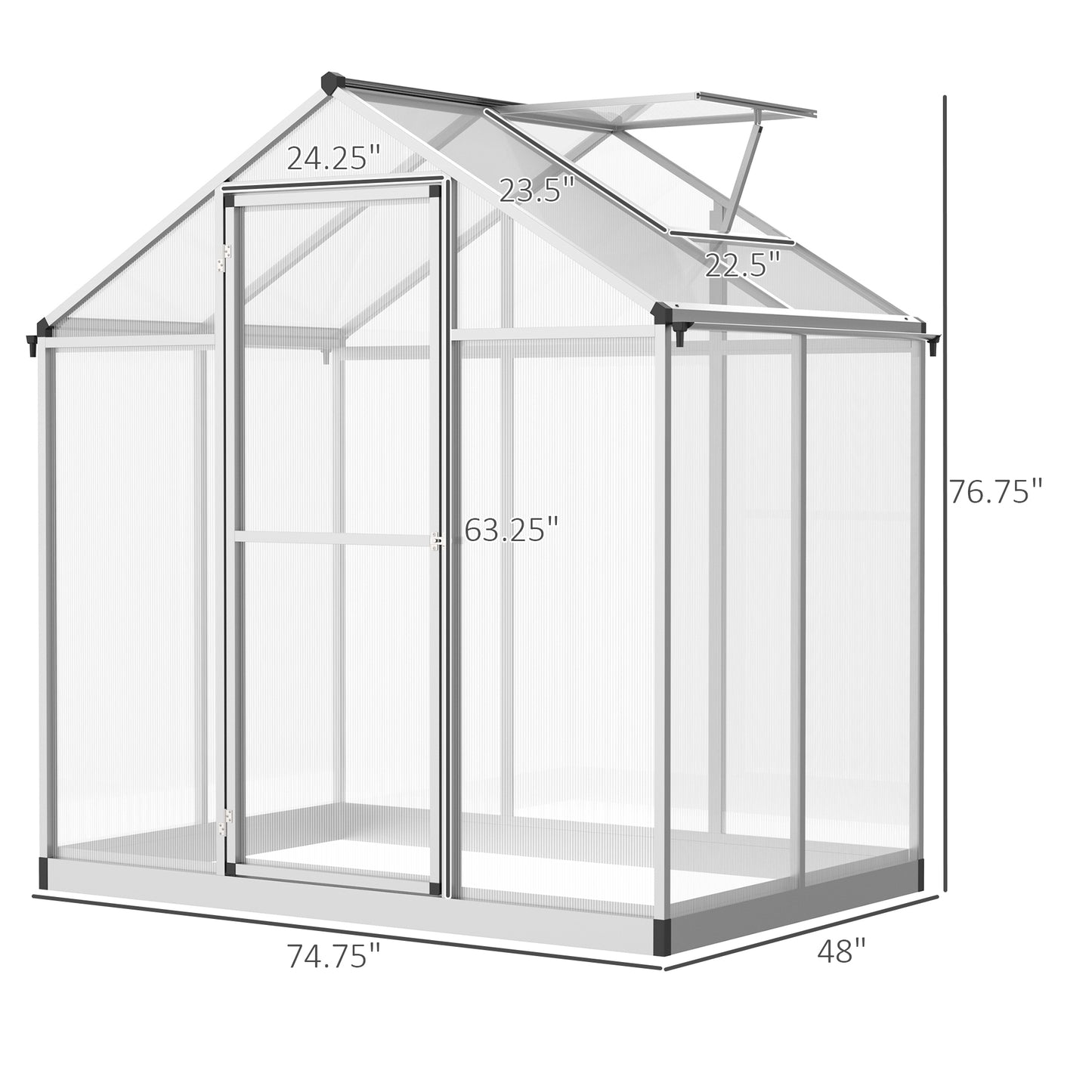 Outsunny 6' x 10' x 6.4' Walk-in Garden Greenhouse Polycarbonate Panels Plants Flower Growth Shed Cold Frame Outdoor Portable Warm House Aluminum Frame, Silver