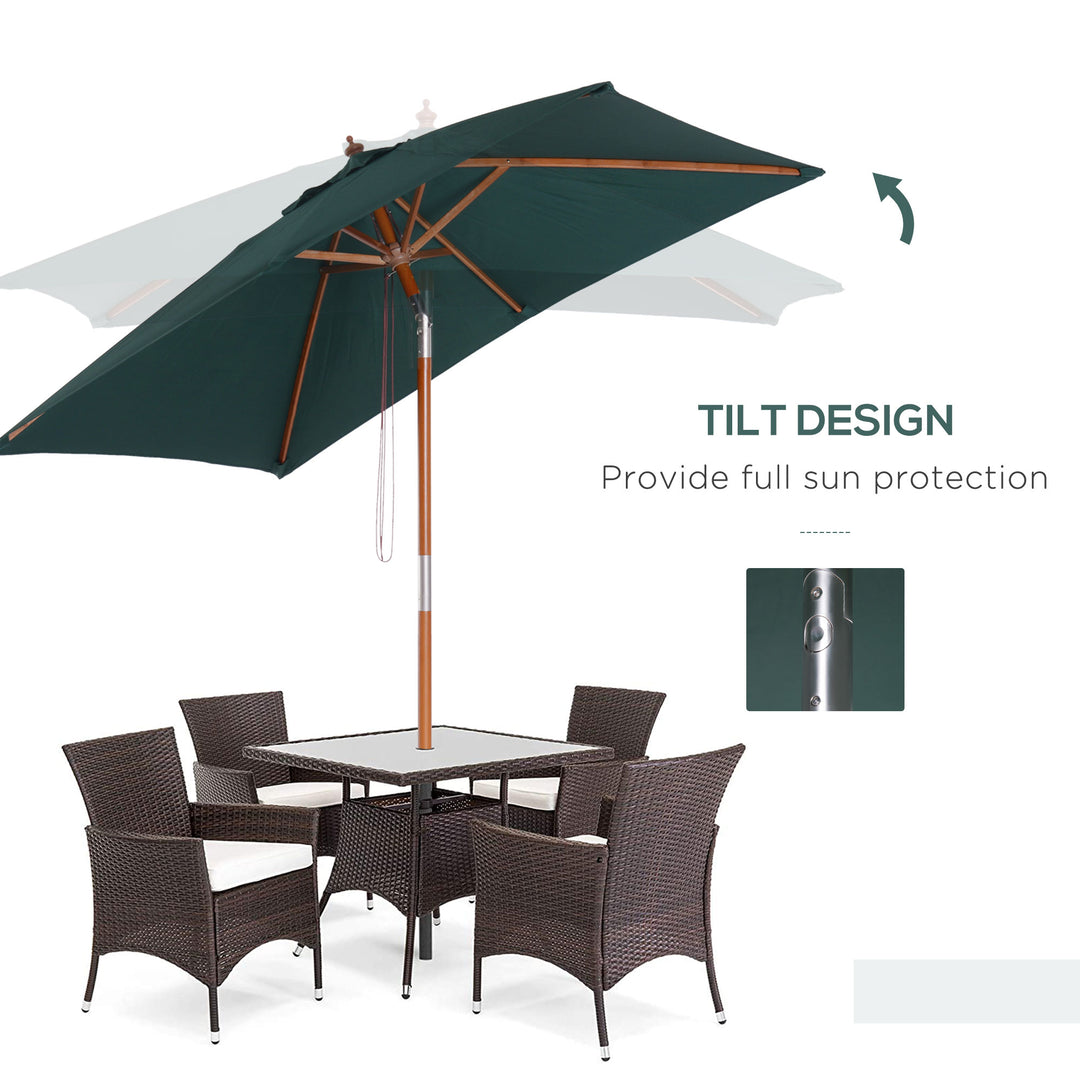 Outsunny 6.6x5ft Square Market Parasol, Wooden Patio Umbrella with Tilt Mechanism and 6 Bamboo Ribs, Garden Sunshade, Wine Red
