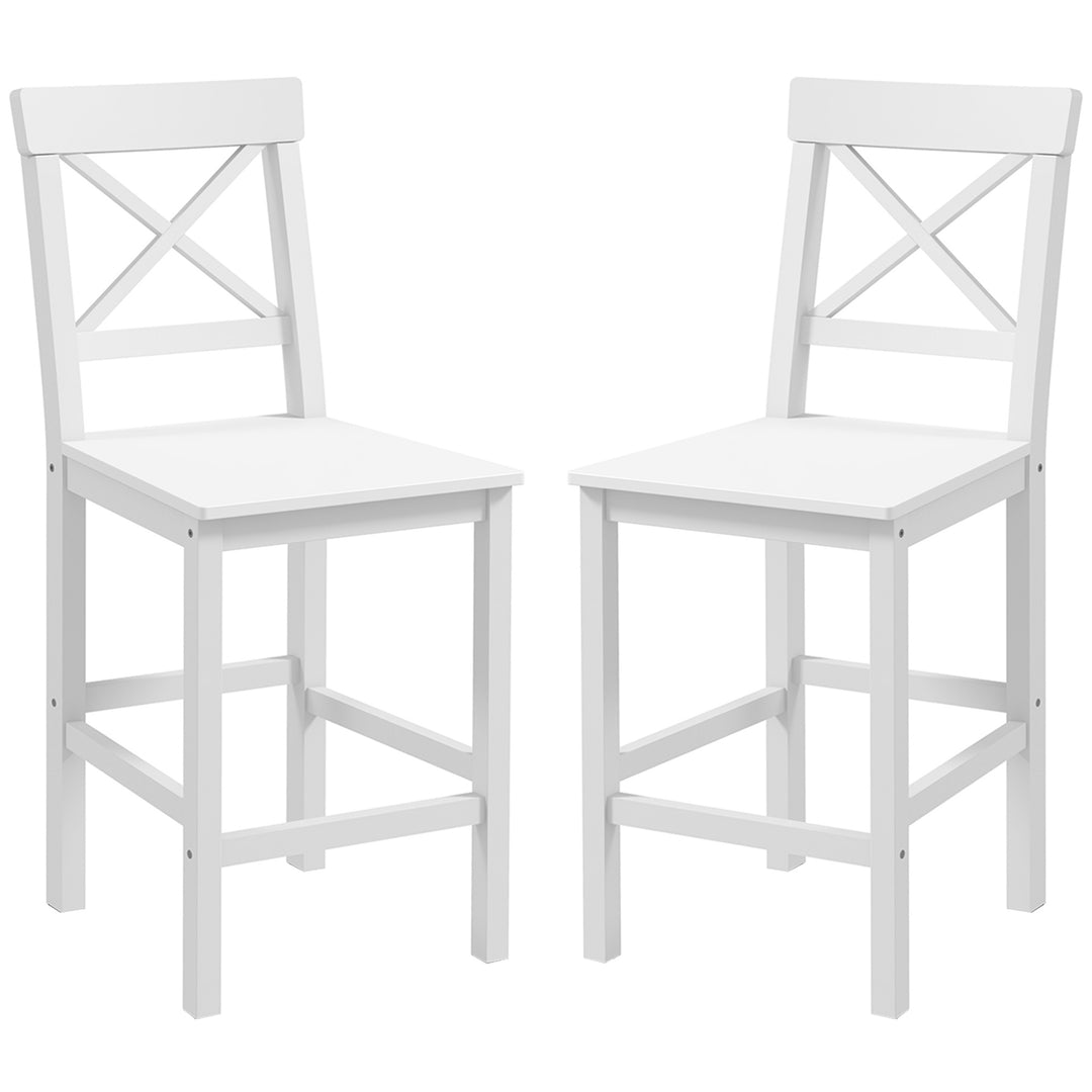 HOMCOM Counter Height Stools Set of 2, Farmhouse Bar Stools with Backs, Solid Wood Counter Stools for Kitchen Island