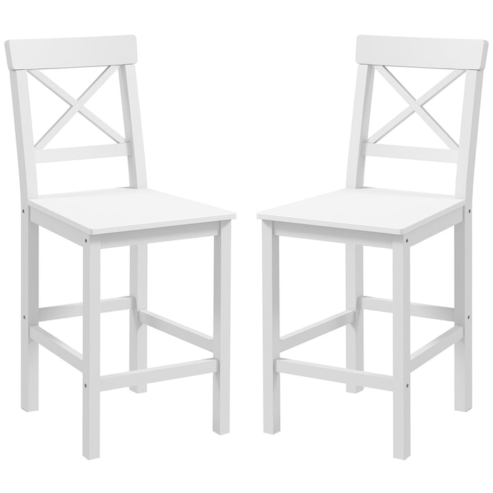 HOMCOM Counter Height Stools Set of 2, Farmhouse Bar Stools with Backs, Solid Wood Counter Stools for Kitchen Island