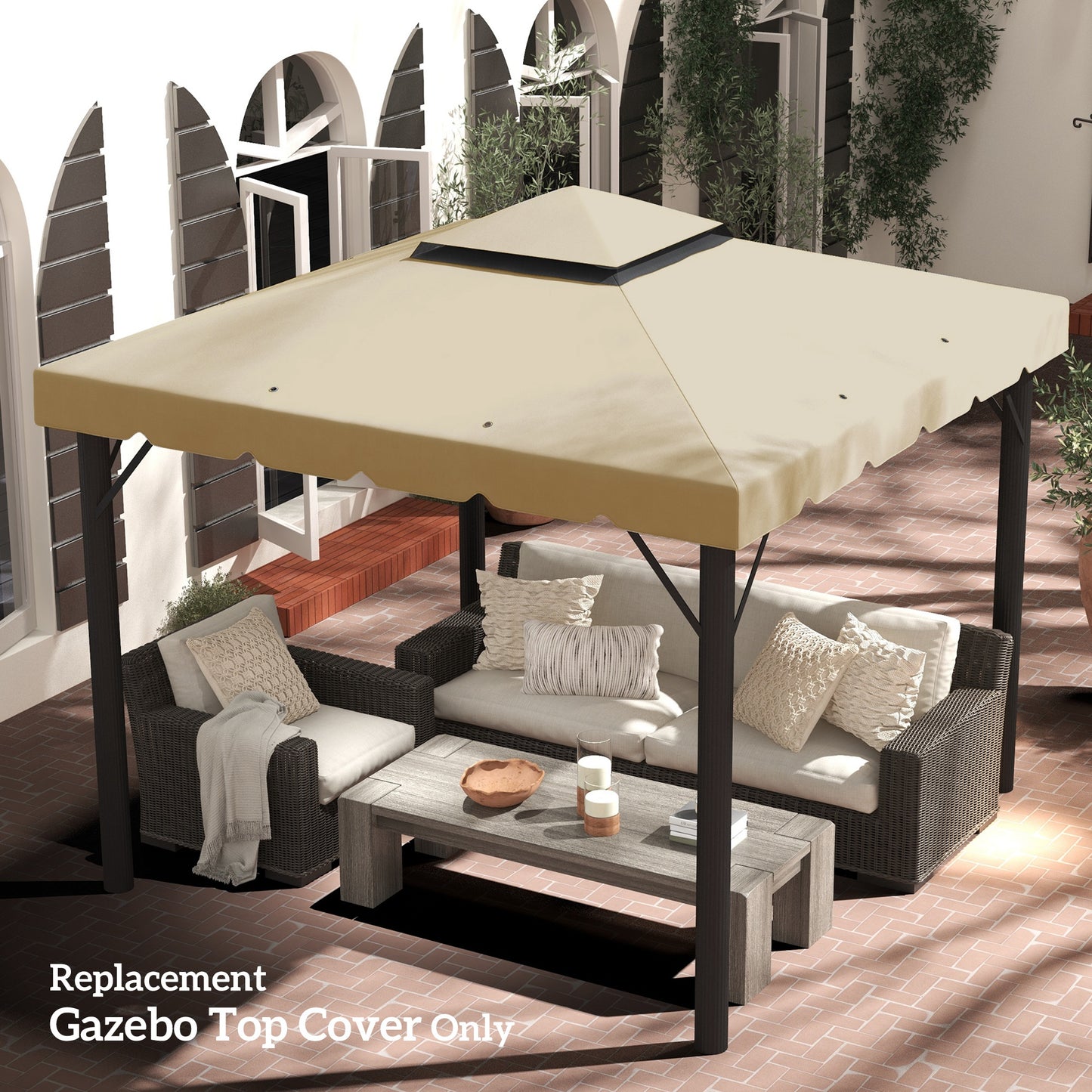 Outsunny 10' x 10' Gazebo Replacement Canopy, Gazebo Top Cover with Double Vented Roof for Garden Patio Outdoor TOP ONLY, Beige