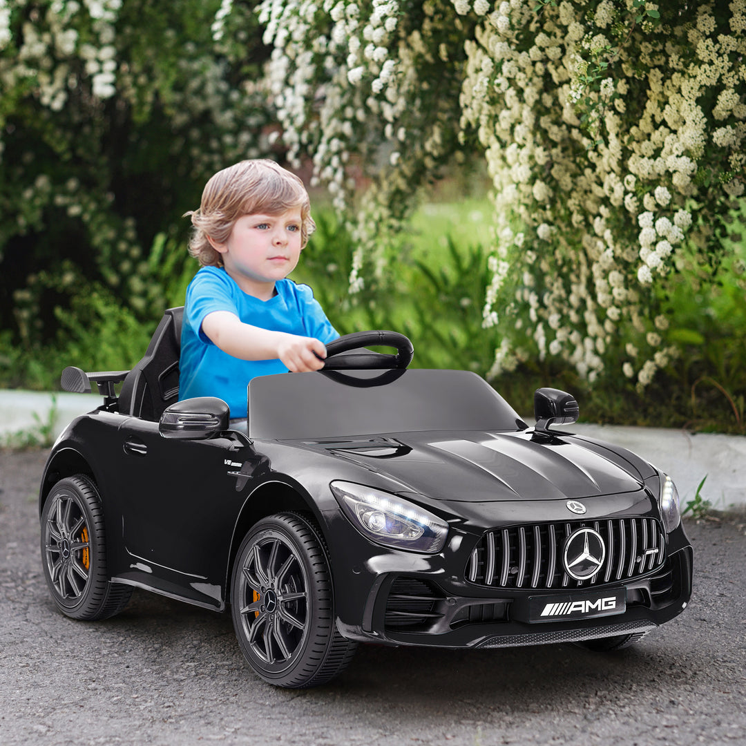 Qaba Mercedes-Benz AMG GTR Licensed 12V Battery Powered Kids Electric Car w/ Remote, Soft Start, Lights, Music Horn, Black