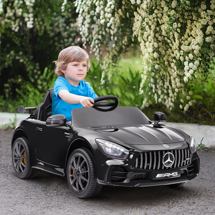 Qaba Mercedes-Benz AMG GTR Licensed 12V Battery Powered Kids Electric Car w/ Remote, Soft Start, Lights, Music Horn, Black