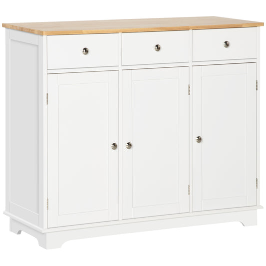 HOMCOM Modern Sideboard, Buffet Cabinet with Storage Cabinets, Drawers and Adjustable Shelves for Living Room, White