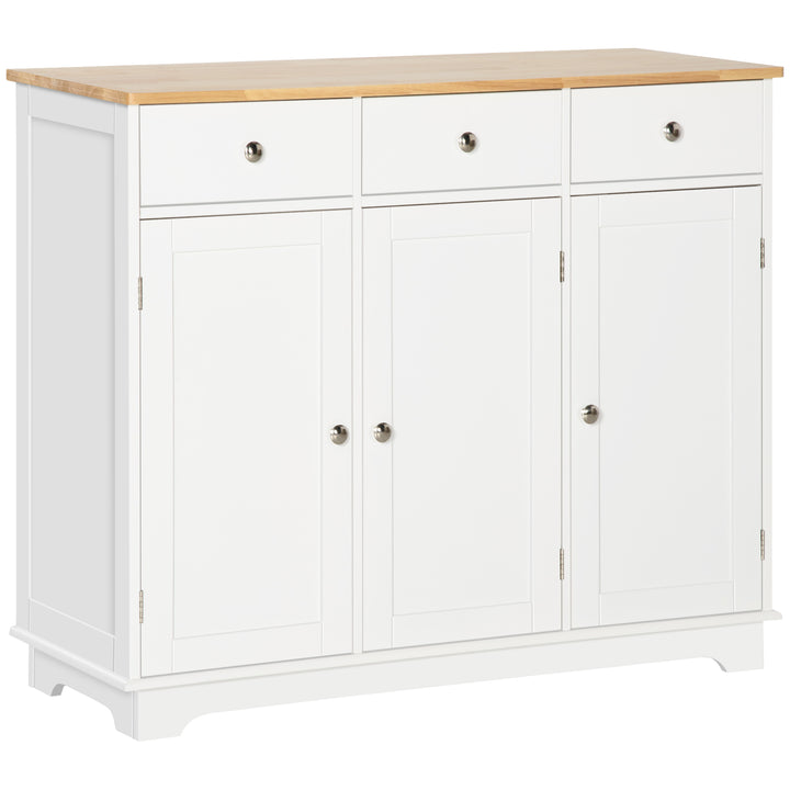 HOMCOM Modern Sideboard, Buffet Cabinet with Storage Cabinets, Drawers and Adjustable Shelves for Living Room, White